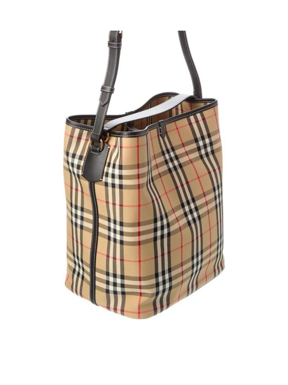 Burberry Check Canvas & Leather Tote, Black - Picture 3 of 4